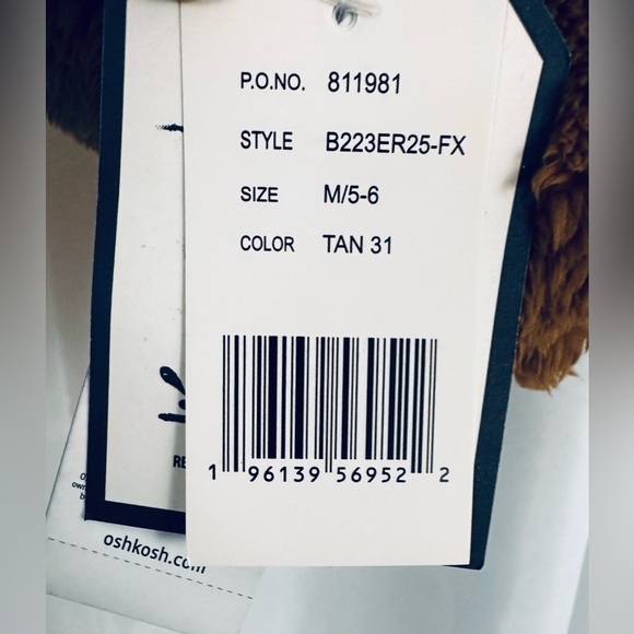 Oshkosh B’gosh Kids Tan/Navy Blue Hooded Reversible Sherpa Jacket Medium (5/6) - Picture 9 of 10